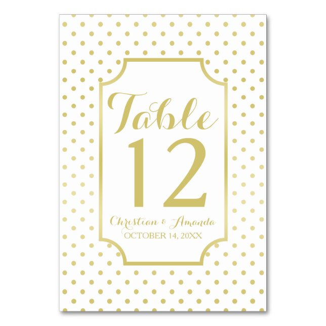Gold Foil Polka-Dots Modern Wedding Table Number (Front)