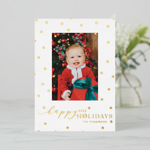 Gold Foil Pompoms Polka Dot Photo Holiday Card