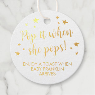 Gold Foil Pop It When She Pops Baby Shower Favour Tags