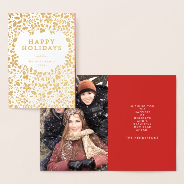 Gold Foil Pretty Holidays Photo Greeting Card (Display)
