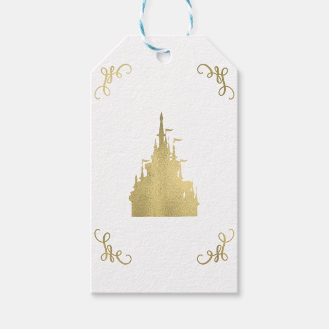 Gold Foil Princess Castle Storybook Wedding Gift Tags (Front)