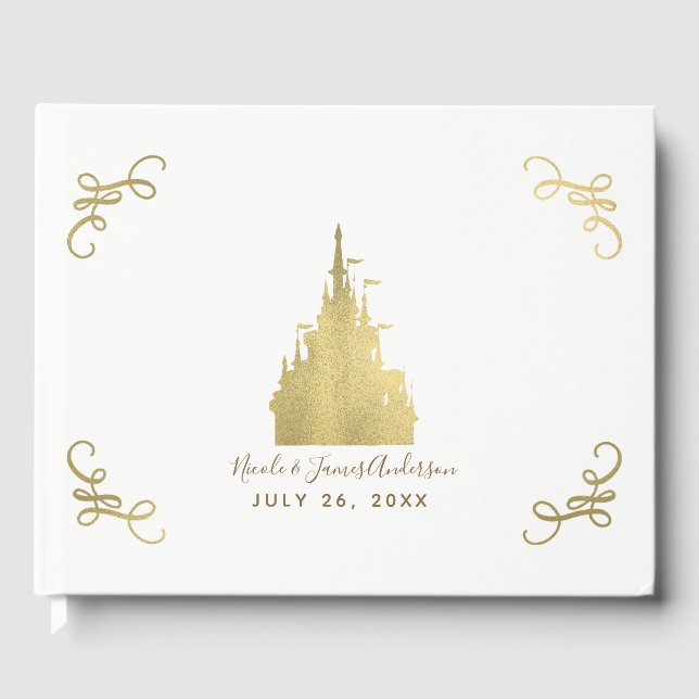 Gold Foil Princess Flag Castle Storybook Wedding Guest Book (Front)