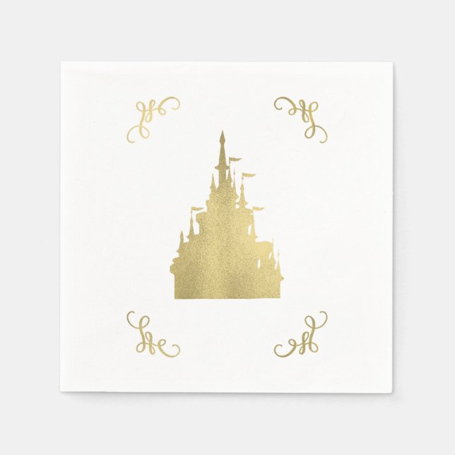 Gold Foil Princess Flag Castle Storybook Wedding Napkin (Front)