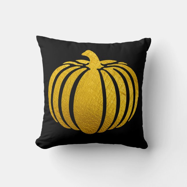 Gold Foil Pumpkin Throw Pillow (Front)