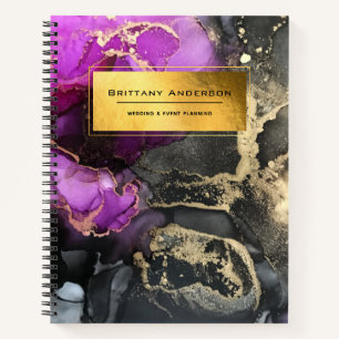 Gold Foil Purple Black Marbling Business Planner  Notebook