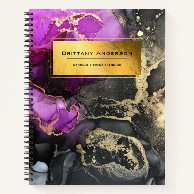 Gold Foil Purple Black Marbling Business Planner  Notebook (Front)