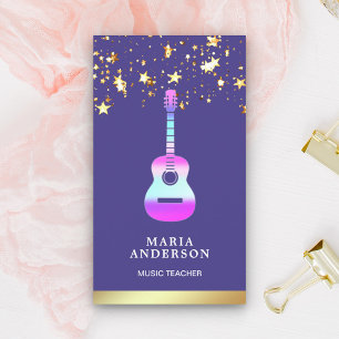 Gold Foil Purple Guitar Music Teacher Guitarist Business Card