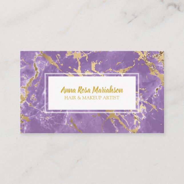 *~* Gold Foil Purple Marble Popular Chic Glam Luxe Business Card (Front)