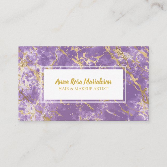 *~* Gold Foil Purple Marble Popular Glam Luxe Chic Business Card (Front)