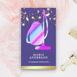 Gold Foil Purple Vacuum Cleaner Cleaning Services Business Card