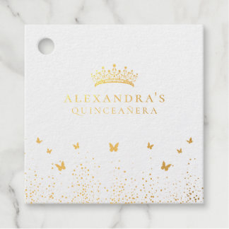 Gold Foil Quinceañera Emerald Green Floral Favour Tags