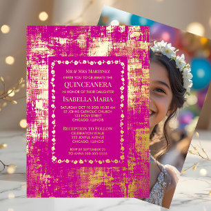Gold Foil Quinceañera Invitation Glam Pink Sparkle