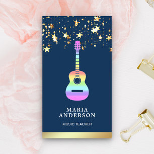 Gold Foil Rainbow Guitar Music Teacher Guitarist Business Card