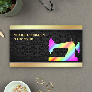 Gold Foil Rainbow Sewing Machine Fashion Stylist Business Card