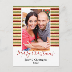 Gold Foil, Red and Green Christmas Photo Card
