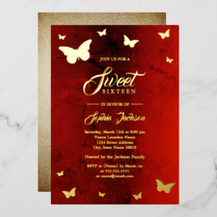 GOLD FOIL Red Butterfly Sweet 16 Party