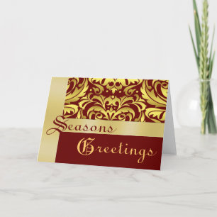 Gold Foil Red Damask Christmas Holiday Card