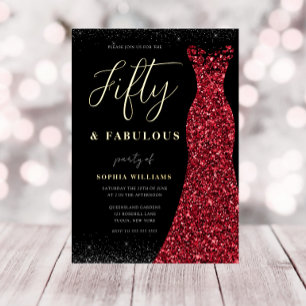 Gold Foil Red Gown Fifty & Fabulous 50th Birthday