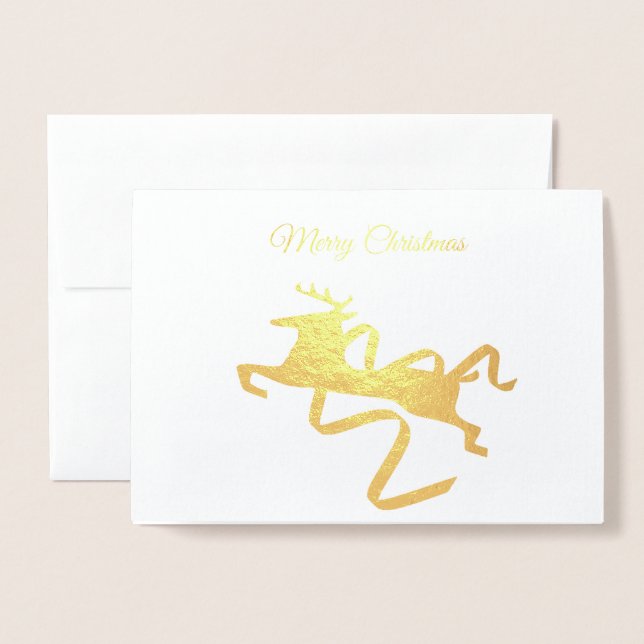 Gold Foil Reindeer Christmas Card (Front With Envelope)