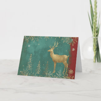 Gold Foil Reindeer with Festive Snowflakes Card