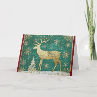 Gold Foil Reindeer with Snowflakes Card