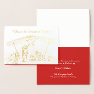 Gold Foil Religious Manger Christmas Card