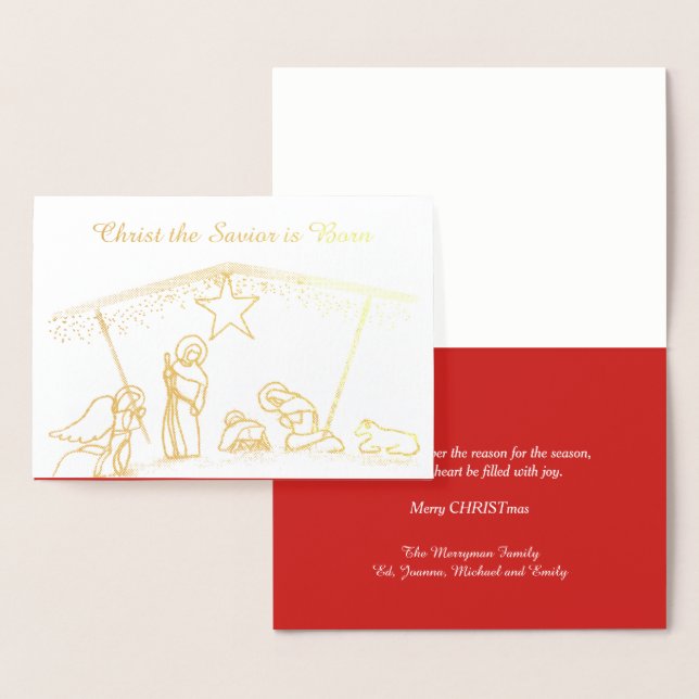 Gold Foil Religious Manger Christmas Foil Card (Display)