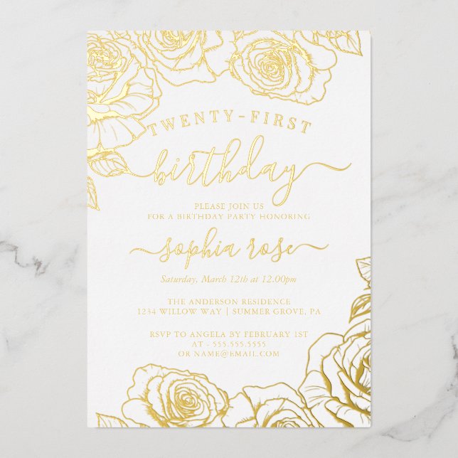 Gold Foil Rose 21st Birthday  (Front)