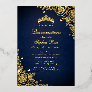 Gold Foil Rose Navy Quinceanera Birthday
