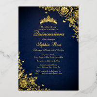 Gold Foil Rose Navy Quinceanera Birthday