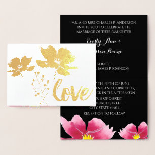 Gold Foil Rose Typography Wedding Invitations