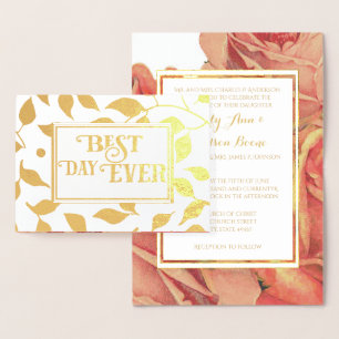 Gold Foil Rose Typography Wedding Invitations