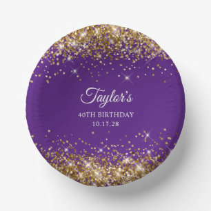 Gold Foil Royal Purple 40th Birthday Paper Plate