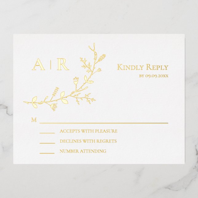 Gold Foil RSVP, Wedding Invitation Response Card (Front)