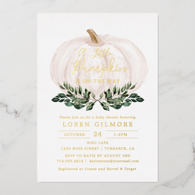Gold Foil Rustic Little Pumpkin Baby Shower (Front)