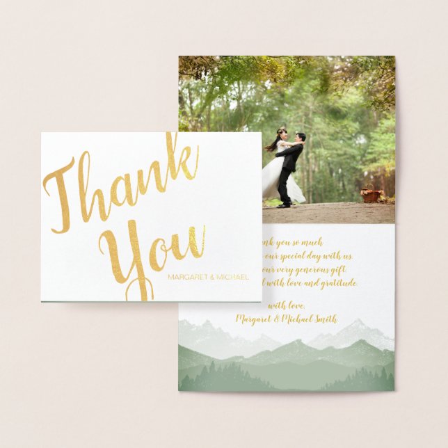 Gold Foil Rustic Pine Mountain Thank You Foil Card (Display)