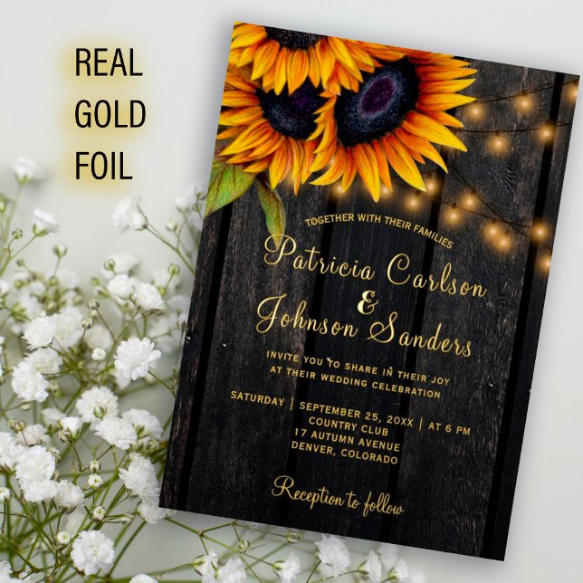 Gold foil rustic sunflowers barn wood wedding (Creator Uploaded)