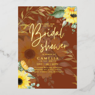 GOLD FOIL Rustic Sunflowers BRIDAL SHOWER QR Code 
