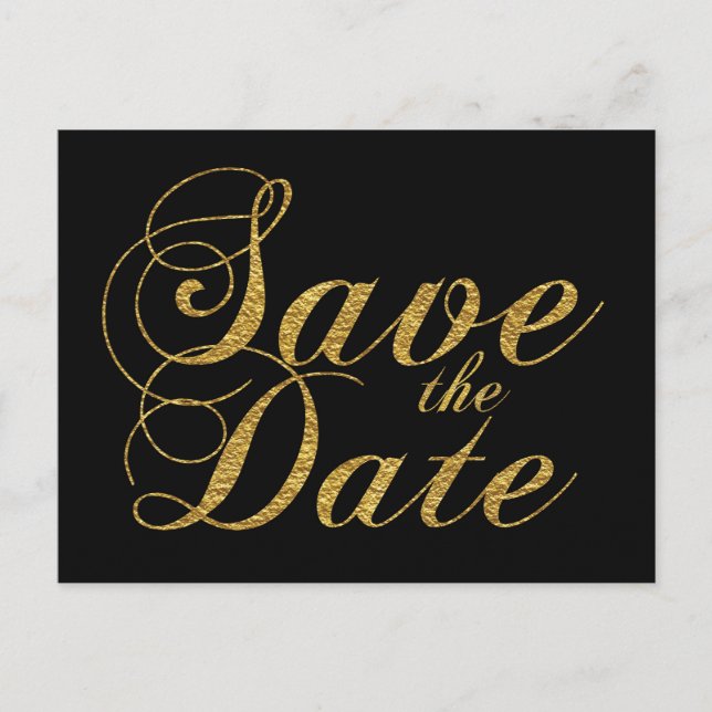 Gold Foil SAVE THE DATE black Wedding Postcard (Front)