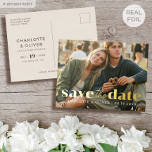Gold Foil Save the Date Modern Photo Chic Postcard