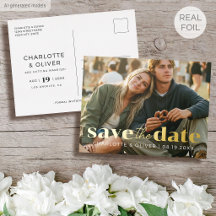 Gold Foil Save the Date Modern Photo Chic Postcard