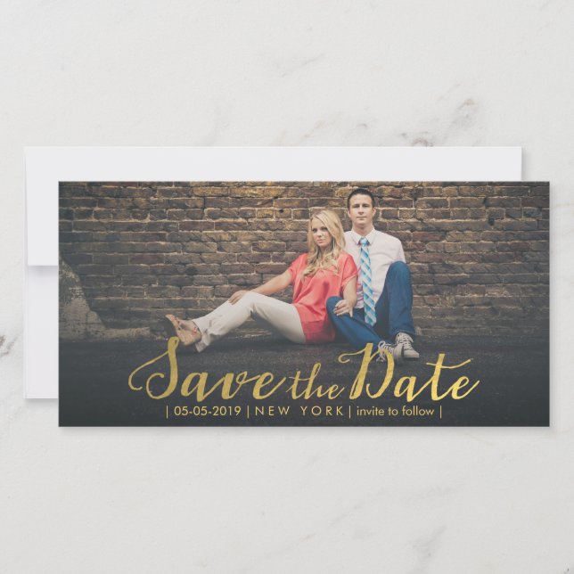 Gold Foil Save the Date Overlay Photo Cards (Front)