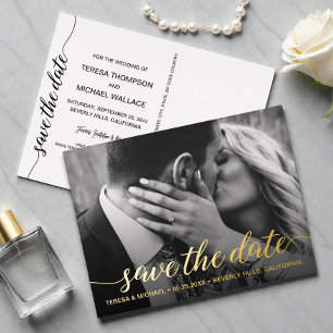 Gold foil Save the date Photo Wedding Modern Invitation Postcard