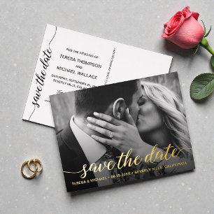 Gold foil Save the date Photo Wedding Modern Invitation Postcard