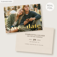 Gold Foil Save the Date Wedding Modern Photo Cream