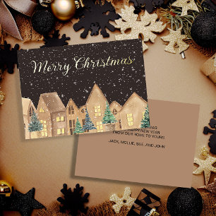 Gold Foil Scandinavian Village Houses Christmas