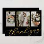Gold Foil Script 3-Photo Wedding Thank You Card<br><div class="desc">This design features beautiful script text and 3 photos of the newlyweds. Click the customize button for more flexibility in modifying the text/photo! Variations of this design, additional colors, as well as coordinating products are available in our shop, zazzle.com/store/doodlelulu. Contact us if you need this design applied to a specific...</div>