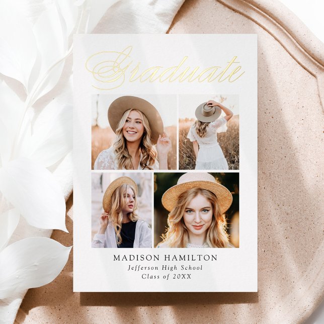 Gold Foil Script 4 Photo Graduation Announcement (Creator Uploaded)