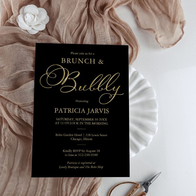 Gold Foil Script Brunch And Bubbly Bridal Shower Invitation (Creator Uploaded)