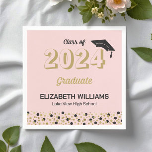 Gold Foil Script Confetti Graduation Party Pink Napkin